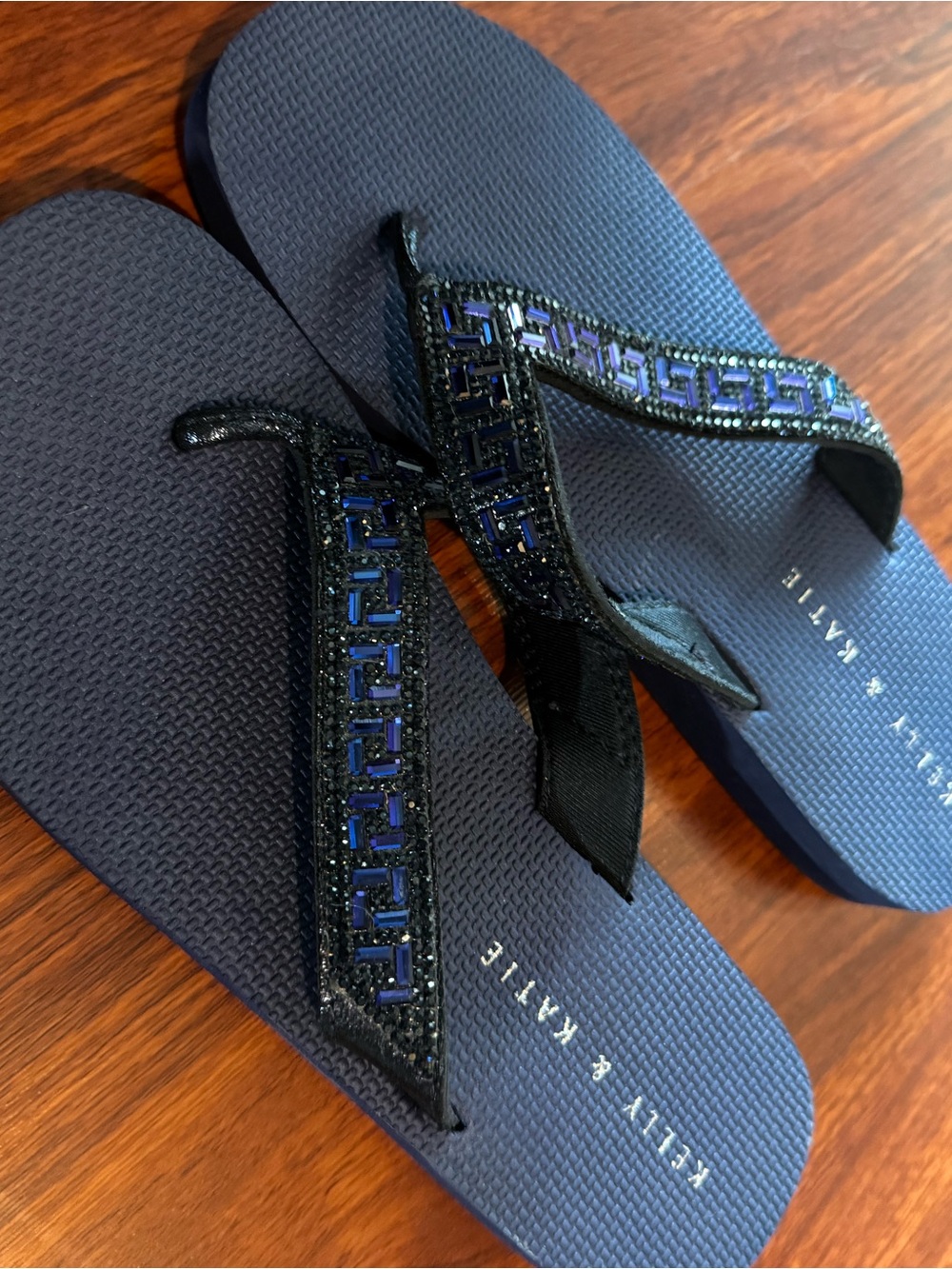 Kelly & Katie Navy Blue Beaded Flip Flop Sandals